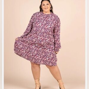 Annabelle Long Sleeve Floral Midi Dress Maroon and White Size 3X New